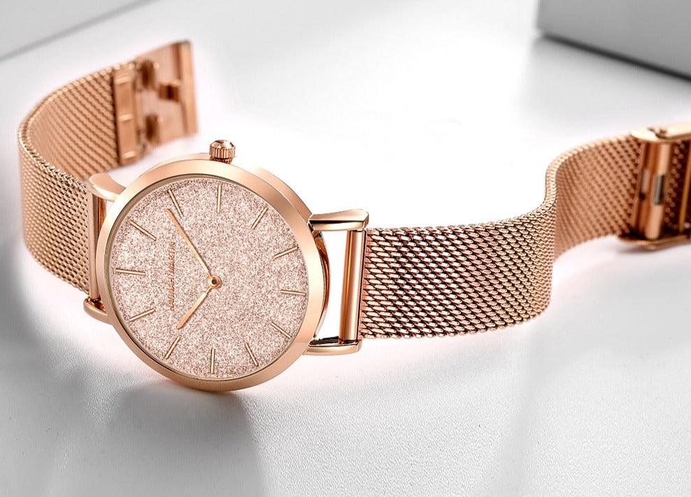 Relógio Feminino Dourado Glitter