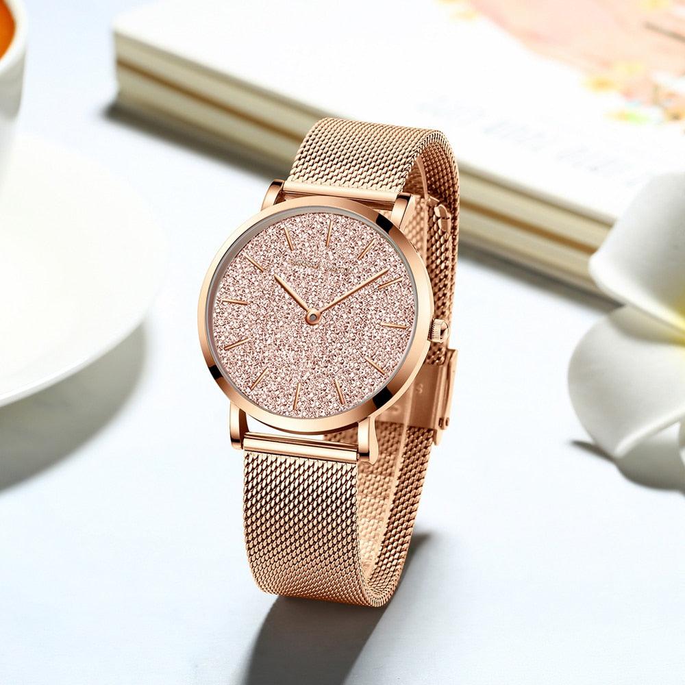 Relógio Feminino Dourado Glitter