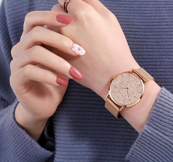 Relógio Feminino Dourado Glitter