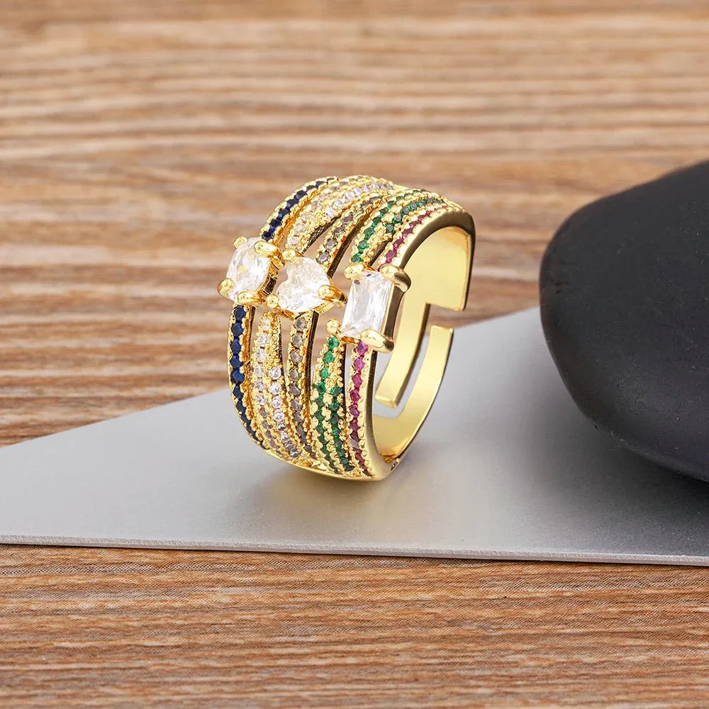 Anel Dourado Feminino Regulável  Design de 3 Camadas