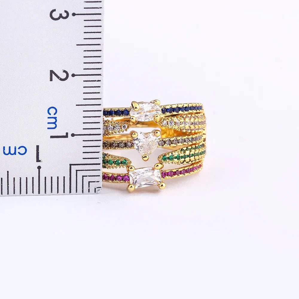Anel Dourado Feminino Regulável  Design de 3 Camadas