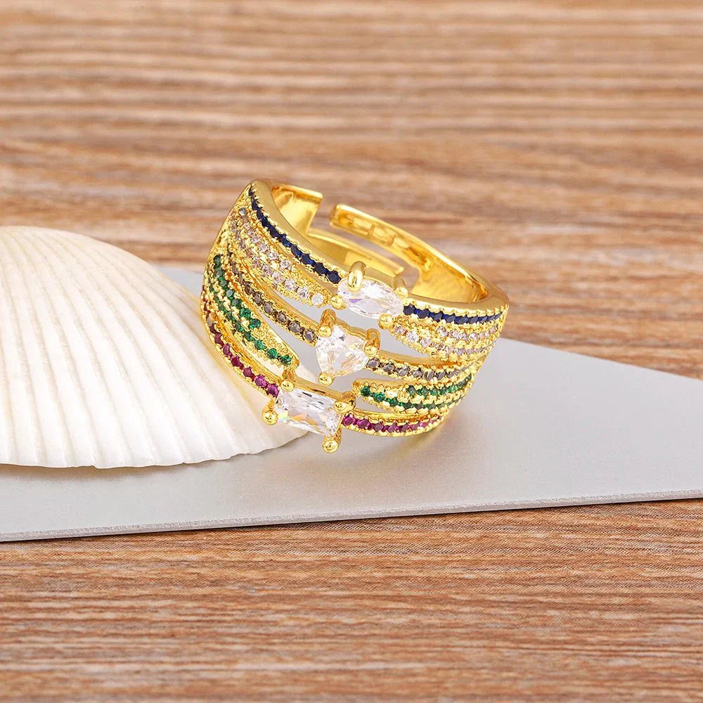 Anel Dourado Feminino Regulável  Design de 3 Camadas