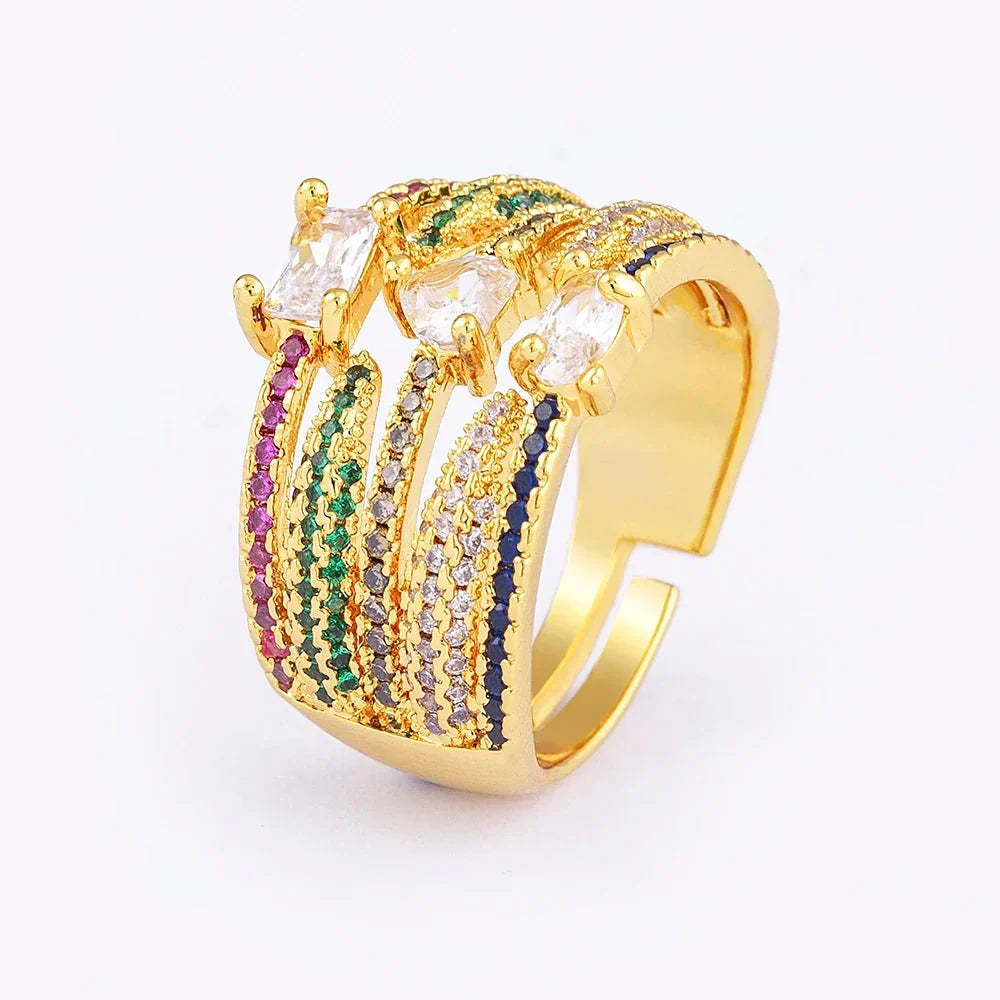 Anel Dourado Feminino Regulável  Design de 3 Camadas
